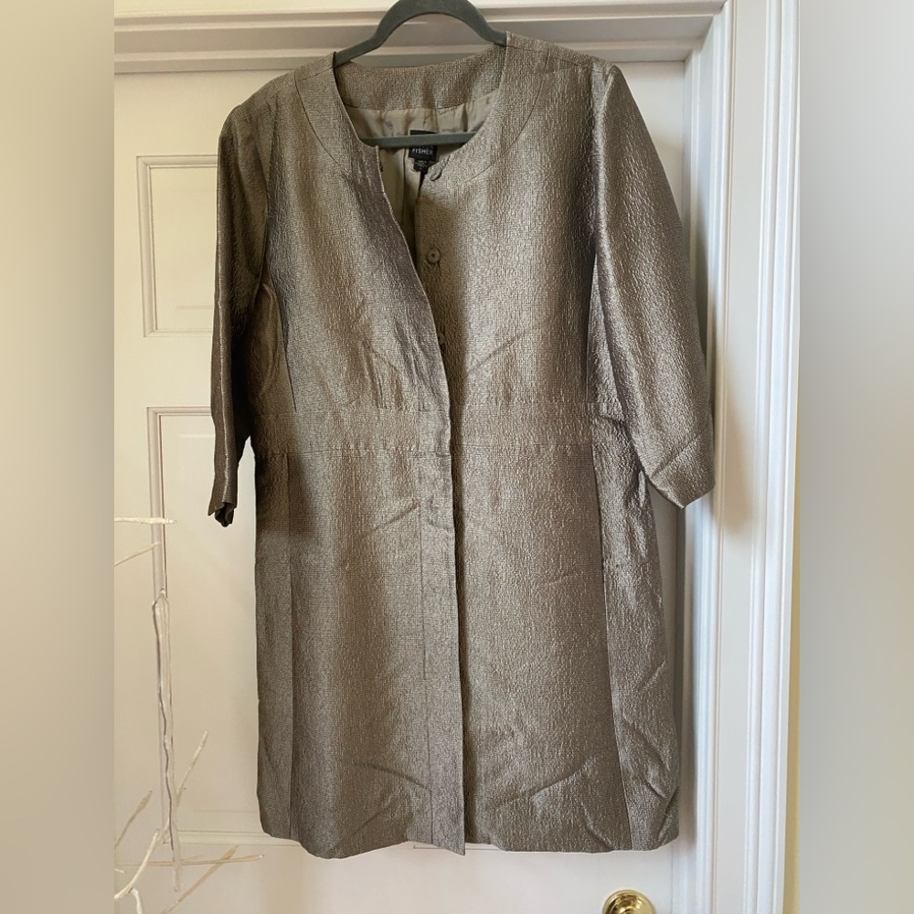 Eileen Fisher Large NWOT Gold Tan Textured All Weather Coat with Pockets